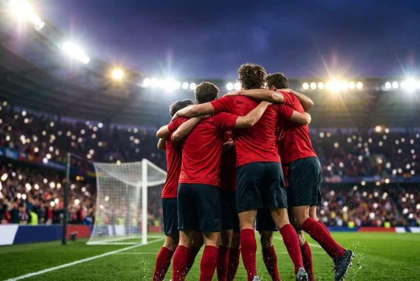 Jugadores de la selección española de fútbol celebrando una victoria en un torneo internacional
